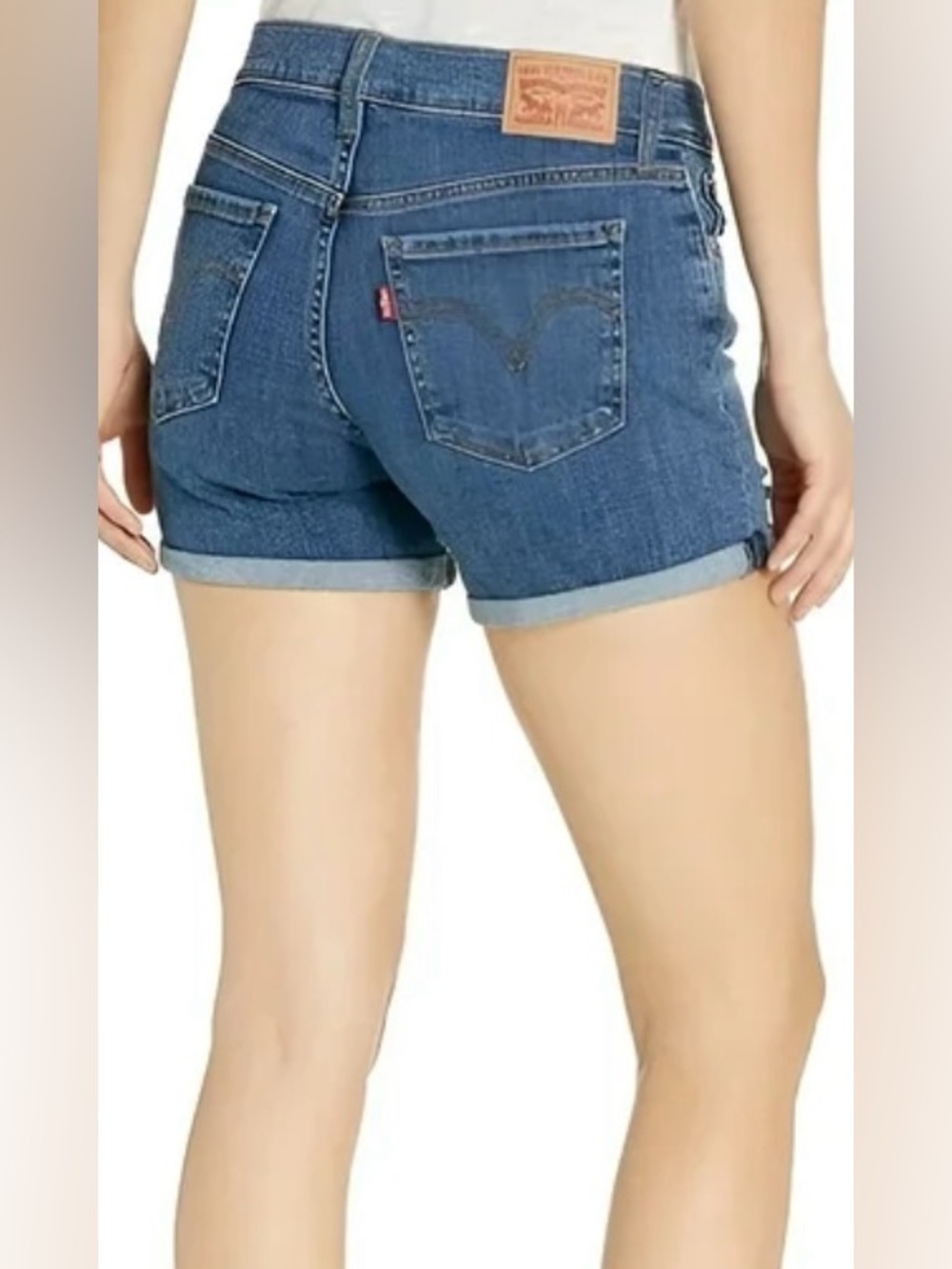 Levi's Women's Dark Blue Denim Rolled-Hem Mid Length Jean Shorts
